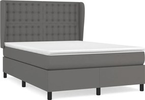 vidaXL Pat box spring cu saltea, gri, 140x190 cm, piele ecologică