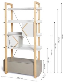 Biblioteca Pinette alb/gri/pin H190,3 cm