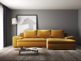 Colțar extensibil dumonde cu ladă de depozitare si sezut confortabil din spuma high-density, Leonardo Royal Mustar 260x185 cm II