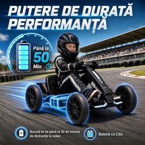 AIYAPLAY Go-Kart Electric pentru Copii 12V cu 2 Motoare, Negru | Aosom Romania