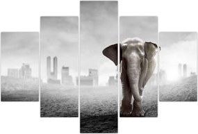 Tablou - Elefanți în oraș, versiunea alb-negru (150x105 cm)