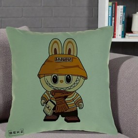Perna Personalizata Labubu Streetwear Portocaliu, 40x40 cm, Verde, Husa Detasabila, Perna Inclusa, BEKZ®