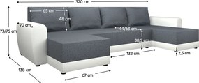 Canapea universală, gri/alb, DAKAR NEW U