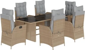 vidaXL Set mobilier pentru grădină, 7 piese, cu perne, bej, poliratan