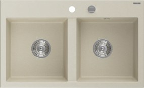 Mexen Hektor chiuvetă de granit cu 2 cuve 800 x 480 mm, bej, sifon crom - 6521802000-69