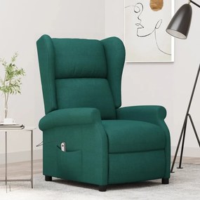 3098325 vidaXL Fotoliu rabatabil electric cu spătar aripi, verde închis,textil