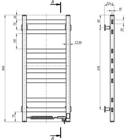 Radiator de baie tip scară cu termostat AVANGARD, 251 W/230 V, 80,6 cm, IP44, alb, conexiune pe stânga