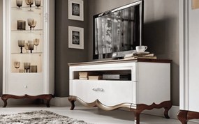 Comodă TV lemn masiv nuc Milan Alb-, 114 × 46,5 × 55,7 cm