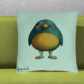 Perna Decorativa Pasare Teal cu Sosete Dunghi, 40x40 cm, Verde Menta, Husa Detasabila, Perna Inclusa, BEKZ®