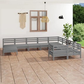 3083296 vidaXL Set mobilier de grădină, 10 piese, gri, lemn masiv de pin
