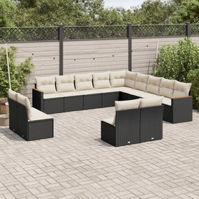 3226483 vidaXL Set mobilier de grădină cu perne, 13 piese, negru, poliratan