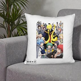 Perna Personalizata Assassination Classroom Grup Complet Anime, 40x40 cm, Alb Pufos, Husa Detasabila, Perna Inclusa, BEKZ®