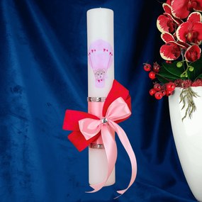 Lumanare botez decorata Balon roz 7 cm, 40 cm