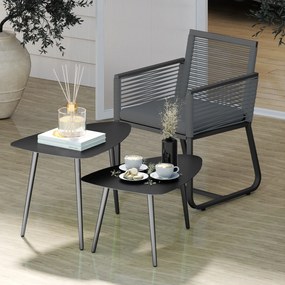 Outsunny Set 2 măsuțe de cafea, rezistent la intemperii, masă pentru balcon din oțel, măsuță laterală cu design geometric Negru | Aosom Romania