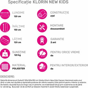 Scaun suspendabil balansoar, gri deschis, KLORIN NEW KIDS