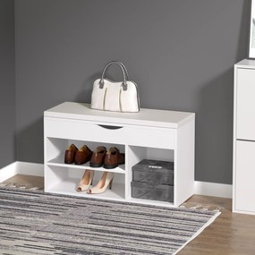 HOMCOM Bancă pentru Pantofi, soluție economisitoare de spațiu, cu șezut imblopat și capac rabatabil, pentru intrare, PAL, 80x30x47cm, Alb | Aosom Romania
