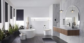 Baterie de podea negru, design elegant și modern – Perfectă pentru un interior contemporan.