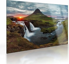 Tablou pe sticlă - Kirkjufell la apus (70x50 cm)
