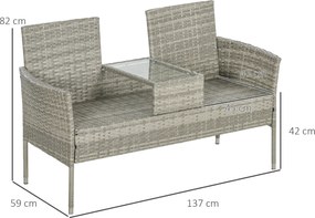 Outsunny Bancă de grădină din rășină împletită 2 locuri cu masă și perne - 135 x 64 x 81 cm - pentru balcon și terasă negru | Aosom Romania