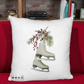 Perna Decorativa Patine cu Ramuri de Brad si Afine, 40x40 cm, Alb Pufos, Husa Detasabila, Perna Inclusa, BEKZ®