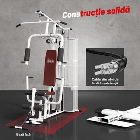 HOMCOM Stație Fitness Multifuncțională cu 4 Perne din Oțel și PU Alb | Aosom Romania