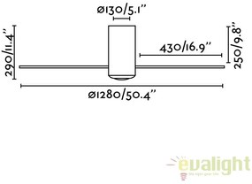 Ventilator de tavan modern cu telecomanda MINI TUBE FAN ab lucios/transparent 32038