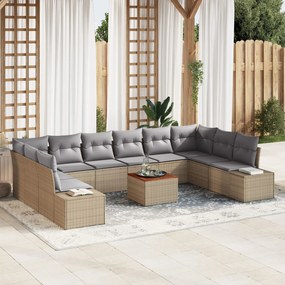 vidaXL Set de canapele pentru grădină cu pernă 11 pcs Bej Rattan poli
