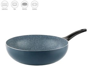 Tigaie wok Luigi Ferrero Prima FR-3033, 30x9 cm, Acoperire antiaderenta cu efect de marmura, Inductie, Albastru inchis