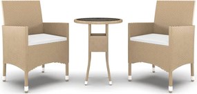 vidaXL Set mobilier de grădină, 3 piese, bej, poliratan