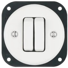 Bohemia-Design - Întrerupător dublu retro din porțelan, fără ramă, nr. 6+6, alb