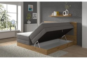 Pat boxspring JASMINE 180x200 cm, cu saltele și topper, cu spațiu de depozitare, gri