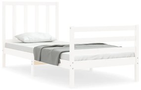 3193817 vidaXL Cadru de pat cu tăblie single mic, alb, lemn masiv
