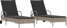 vidaXL Șezlonguri de plajă cu perne, 2 buc., gri deschis, poliratan