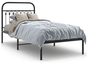 376592 vidaXL Cadru de pat metalic cu tăblie, negru, 90x190 cm