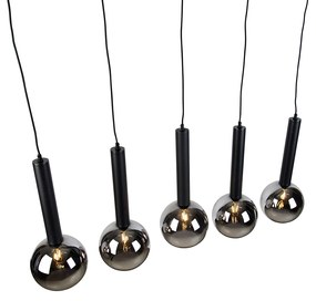 Lampă suspendată modernă neagră cu sticlă fumurie cu 5 lumini - Clayton