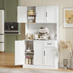 HOMCOM Dulap de bucătărie, 180,5 cm, dulap de depozitare, suprafață de lucru, orificiu pentru cablu, rafturi reglabile, MDF, Alb | Aosom Romania