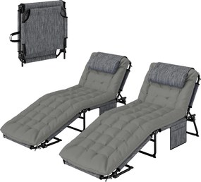 Outsunny Set de 2 șezlonguri pliabile cu spătar reglabil 4 poziții - pernă pentru cap și saltea groasă | Aosom Romania