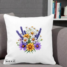 Perna Decorativa Lavanda Musetel si Flori Mov, 40x40 cm, Alba Mata, Husa Detasabila, Perna Inclusa, BEKZ®