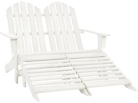 vidaXL Scaun grădină Adirondack cu 2 locuri &amp; otoman alb, lemn de brad