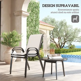 Outsunny Set de 2 Scaune de Exterior pentru Masă, Scaune Stivuibile cu Spătar Înalt, Șezut din Plasă Respirabilă pentru Grădină, Terasă, Gri Deschis | Aosom Romania