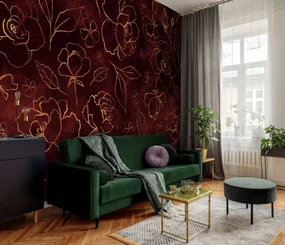 Fototapet - Flori aurii și frunze (152,5x104 cm), în 8 de alte dimensiuni noi