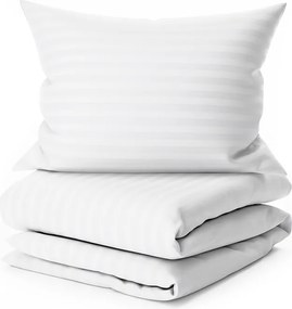 Lenjerie de pat din microfibra JASMINE alba - dunga 2 cm, buzunar hotelier Dimensiune lenjerie de pat: 70 x 90 cm | 140 x 220 cm