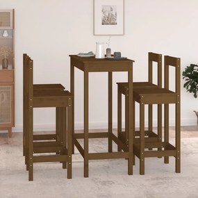 3124705 vidaXL Set mobilier de bar, 5 piese, maro miere, lemn masiv de pin