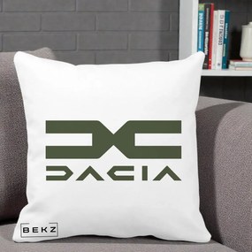 Perna Personalizata cu emblema Dacia, 40x40 cm, Alba Mata, Husa Detasabila, Perna Inclusa, BEKZ®