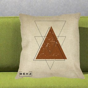 Perna Decorativa Geometric Triunghiuri Sacred, 40x40 cm, Crem, Husa Detasabila, Perna Inclusa, BEKZ®