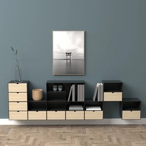 Noptieră cu posibilitate de montare pe perete BEKIM negru/bambus