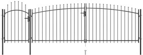 vidaXL Poartă gard pentru grădină cu vârf suliță, negru, 5 x 2 m