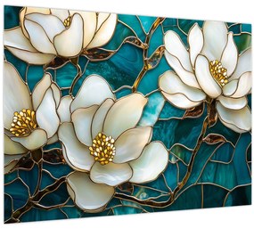 Tablou pe sticlă - Vitraliu cu magnolie (70x50 cm)