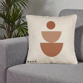 Perna Decorativa Geometric Boho Semicerc Stivuit, 40x40 cm, Bej Canapea, Husa Detasabila, Perna Inclusa, BEKZ®