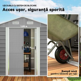 Outsunny Magazie de Gradina, Suport pentru Unelte din Otel cu Usi Glisante si Orificii de Aerisire, 196x236x208 cm, Maro | Aosom Romania